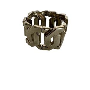 Express 2000s art deco geometric chunky stretch silver-tone link bracelet